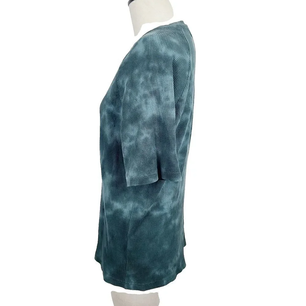 Everlane‎ Evergreen Top S Green Organic Cotton Tie Dye Waffle Knit Raglan Sleeve - Picture 5 of 7